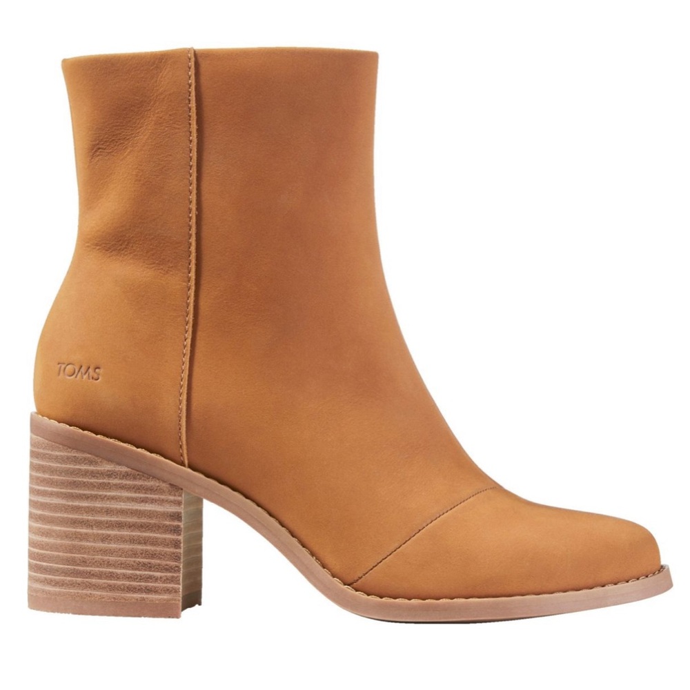 Toms Evelyn Zip Ankle Boot in Tan Leather Size 8 BRAND NEW